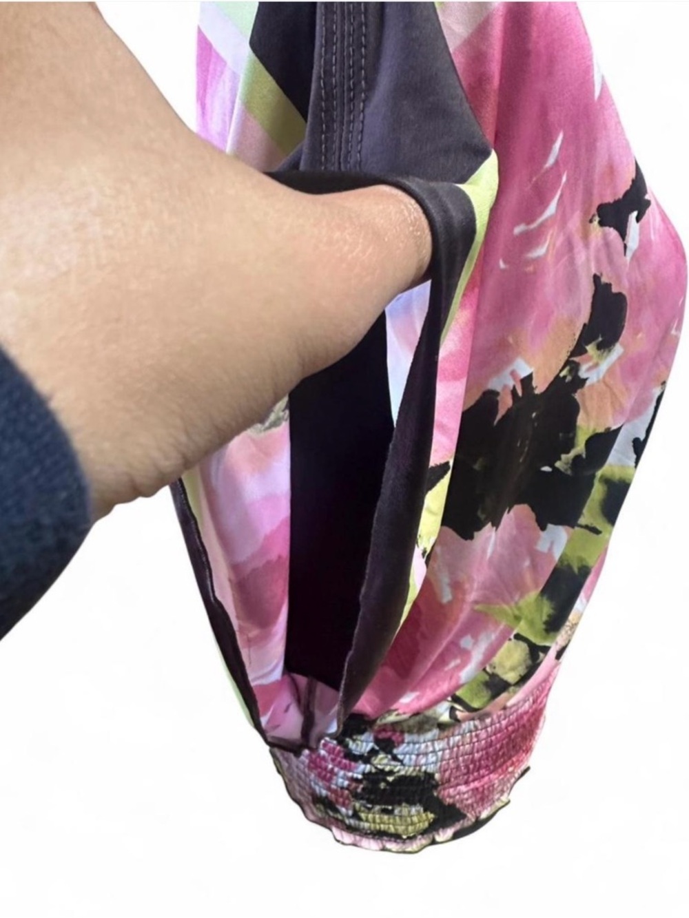 Y2K pink floral smocked waist blouse coquette 2000s dolman sleeve top size L Vtg - Picture 3 of 8